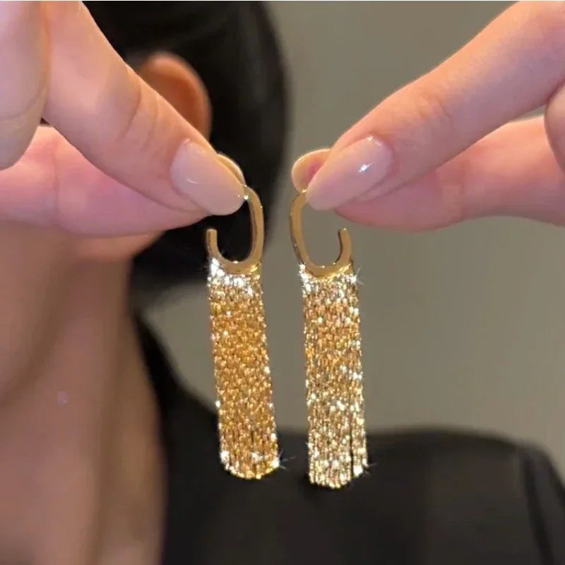 Pendientes de tuerca cuadrados de circonita azul de color plateado con borla larga para mujer, elegantes, delicados y encantadores, regalo premium para boda