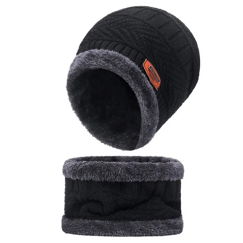 New Coral Fleece Scarf Winter Hat Knitted Soft Men's Beanie Warm Balaclava Cap Male Outdoor Brand Winter Ski Mask Hat Streetwear