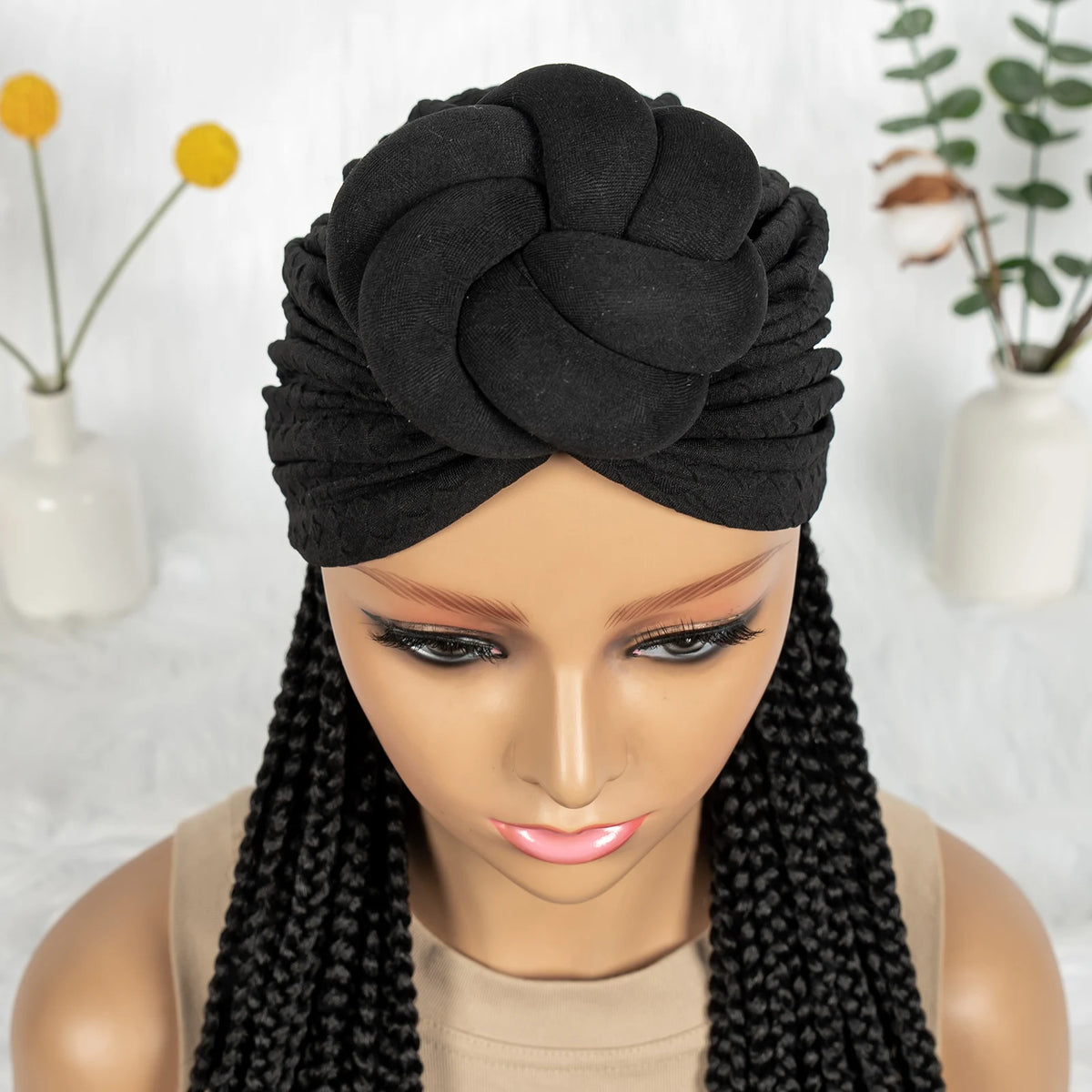 Pelucas trenzadas sintéticas con turbantes de moda para mujer, sombrero diario, diadema, peluca de 30 pulgadas con trenzas sin nudos para mujer