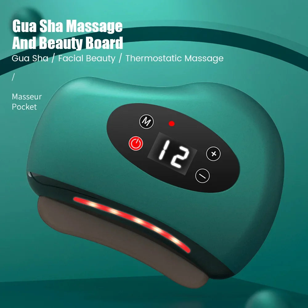 Masajeador Guasha Eléctrico Corporal Raspado Calentamiento Vibración Músculo Guasha Facial Cuello Ojos Cuchillo de Masaje Piedra Gua Sha Raspador Gouache