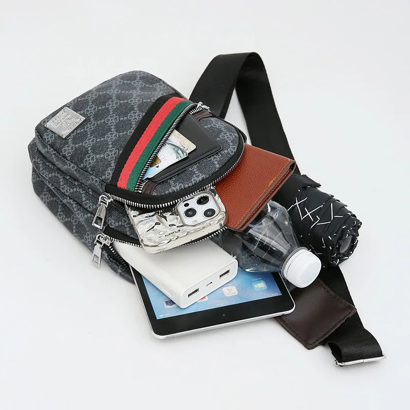 Bolso de pecho cruzado de cuero PU para hombre – Bandolera multifunción urbana