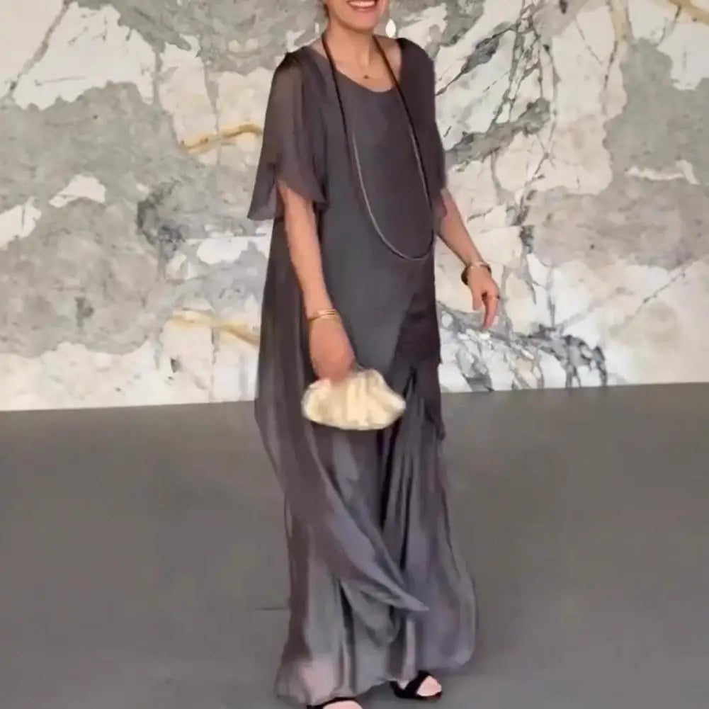 Women Two Piece Sets Pant Set Irregularity Round Neck Full Sleeve Tops Shirt Solid Splice Casual Loose Wide Leg Long Pants