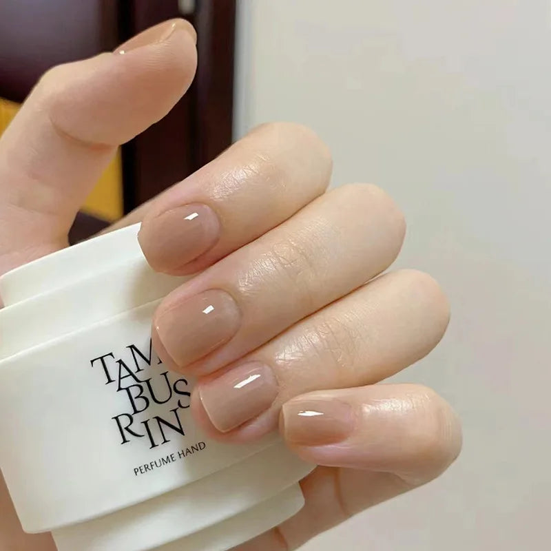 24 Uds uñas postizas de degradado blanco, cortas, cuadradas, bailarina, sencillas, de presión, usables, de color nude, puntas de manicura de cubierta completa