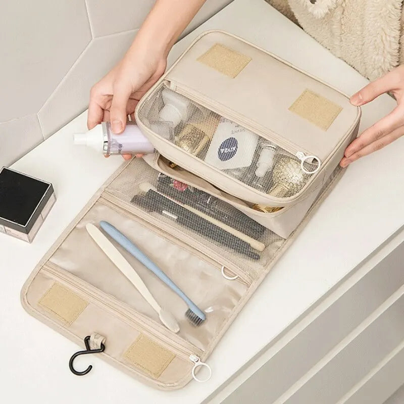 Bolsa de Maquillaje de Viaje, Neceser Organizador de Cosméticos, Impermeable, para Baño, con Gancho, Bolsa de Aseo de Alta Calidad para Mujer