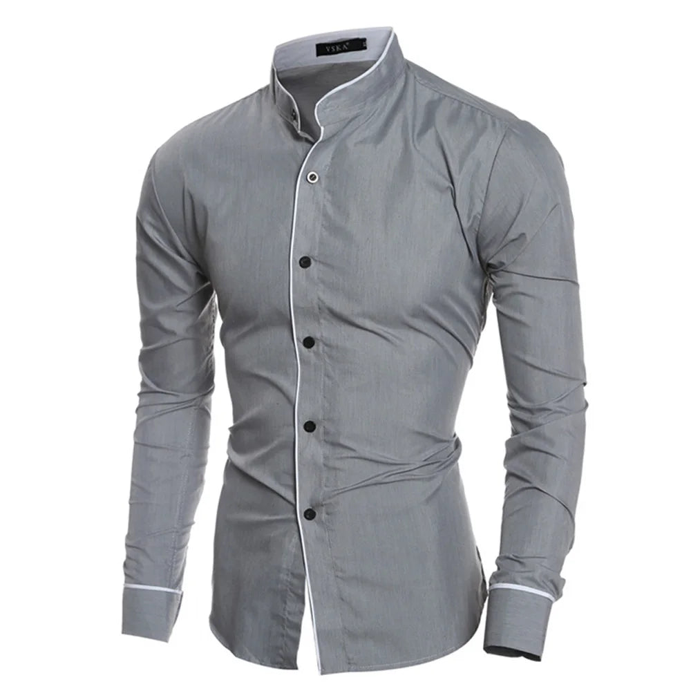 Camisa Formal Casual de Lujo para Hombre Manga Larga Ajustada para Negocios