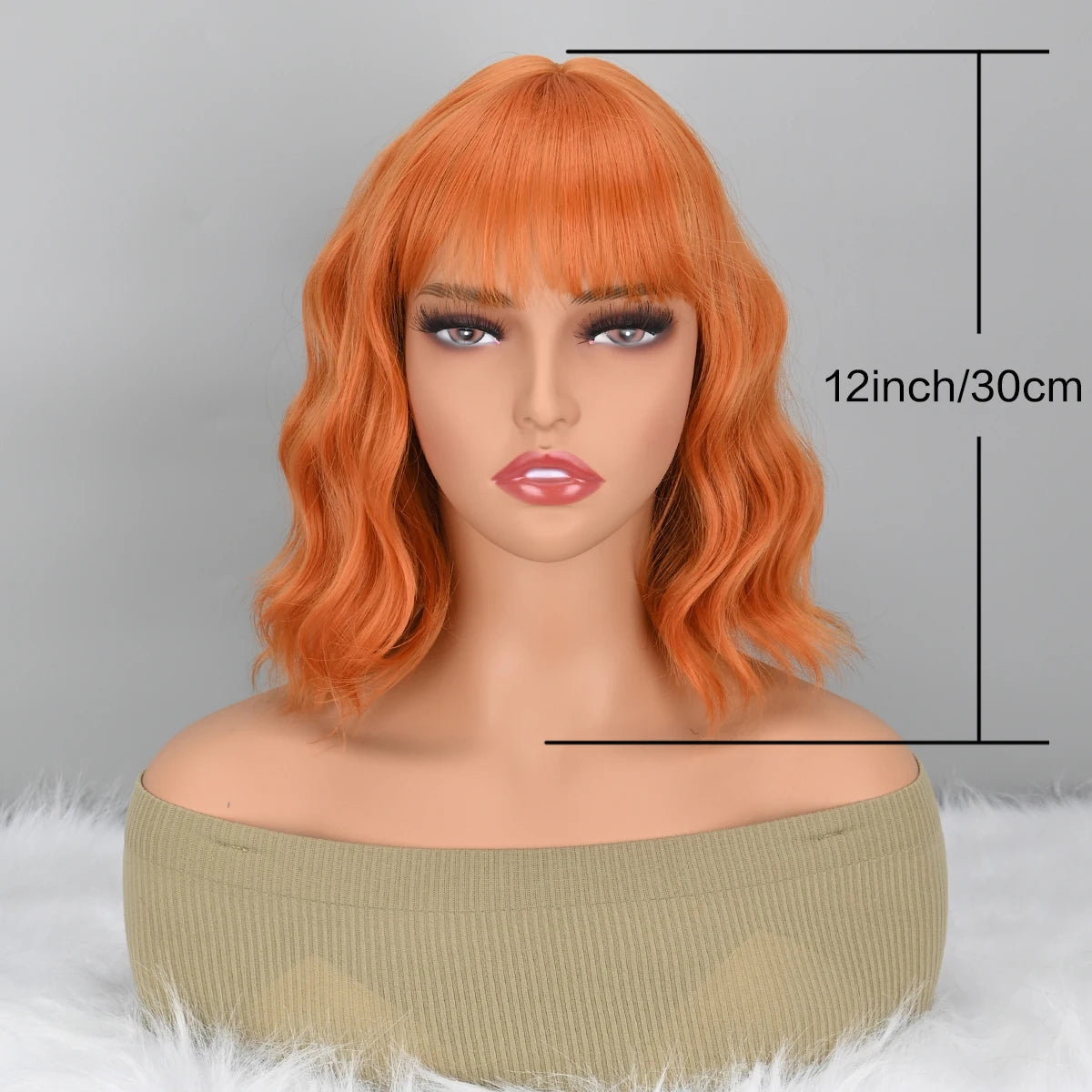 Short Wavy Curly Women Fresh Bright Synthetic Ordinary Flat Bangs Bob Wig (Light Orange)