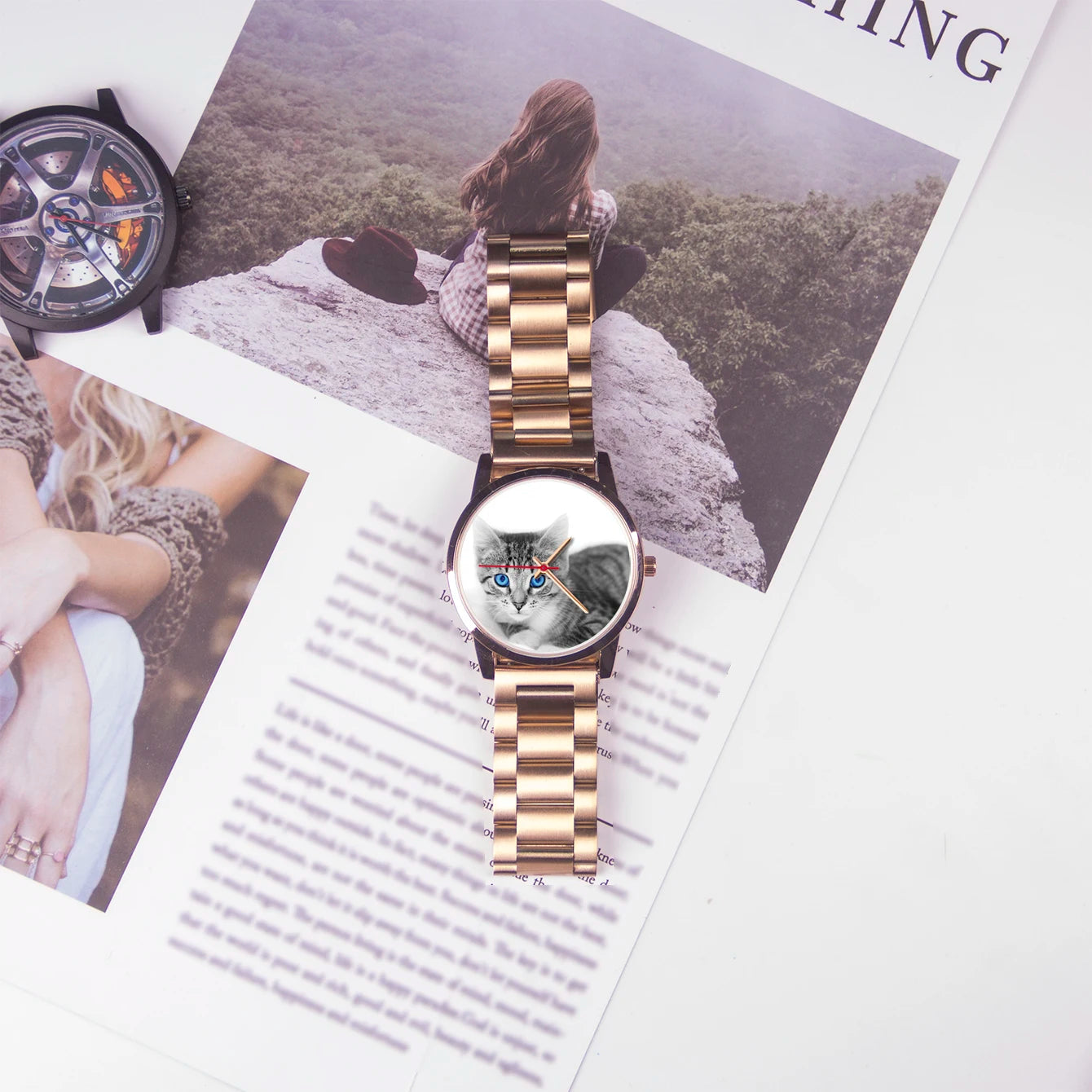 Relojes para Hijo Amiga Mujer Esposa Familia Logo Gato Reloj de Pulsera para Mujer Esfera DIY Cuarzo Esposas Mascota Foto Personalizada