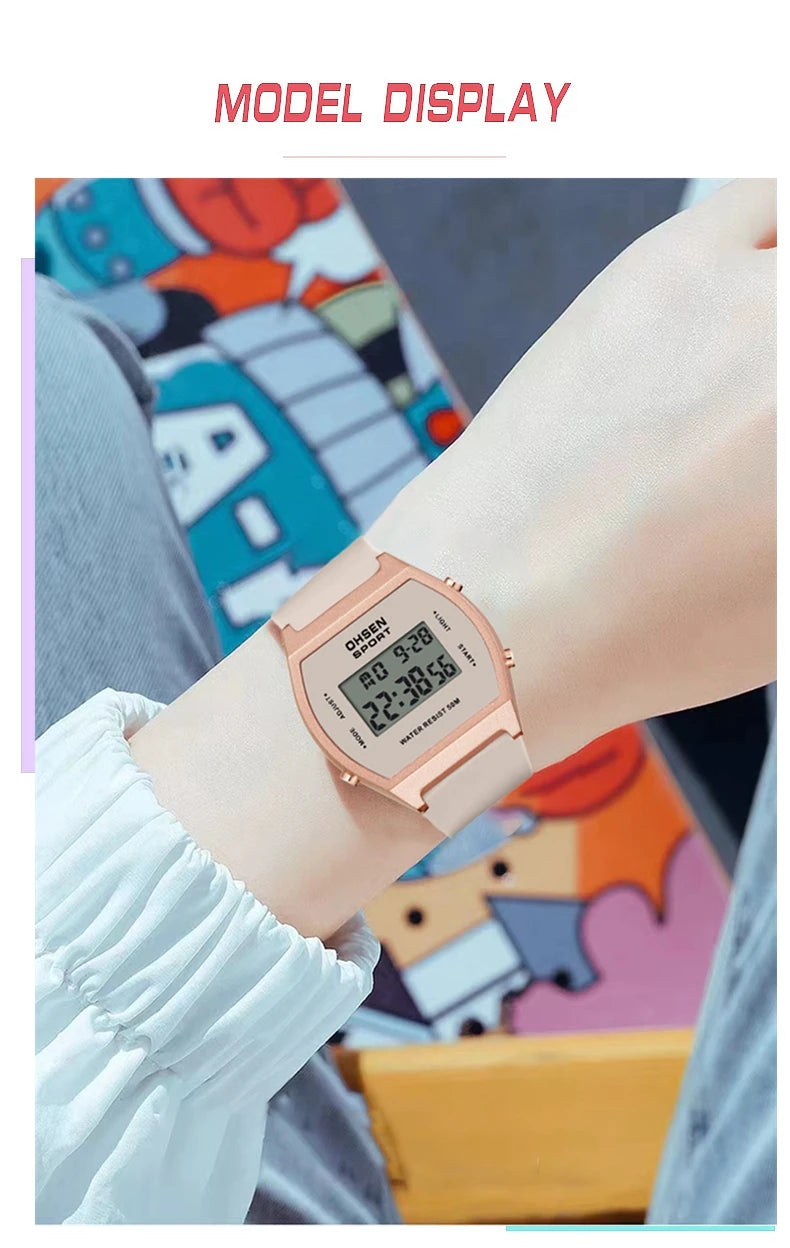 Reloj deportivo digital para mujer, resistente al agua, a la moda, blanco, para damas, reloj de pulsera electrónico para niños, relojes LED con alarma, regalos