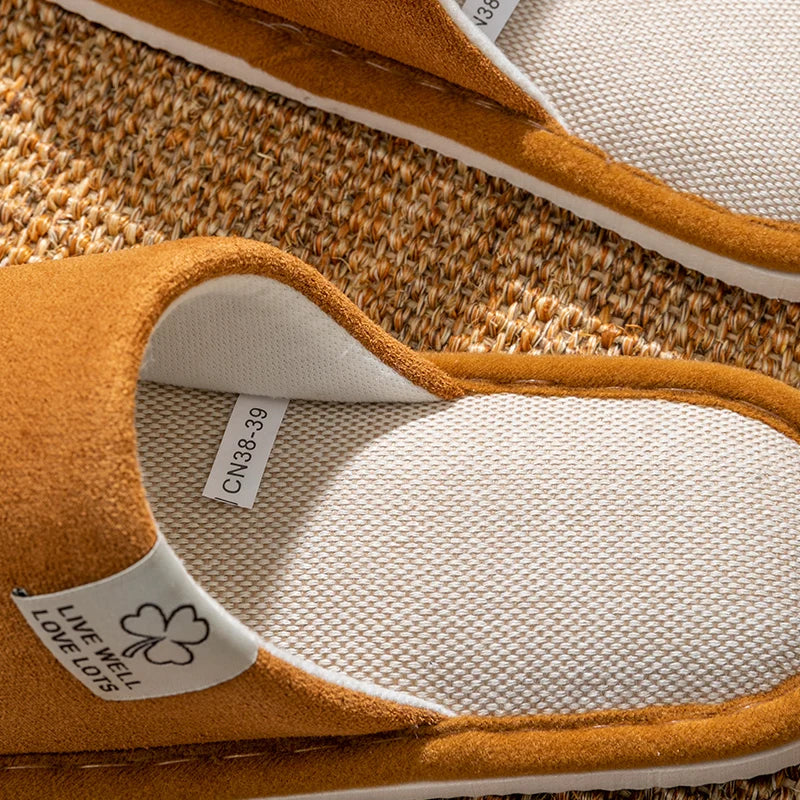 Pantuflas de hombre, antideslizantes de suela blanda para interior, para primavera y verano, de lino para todo el año, cómodas para el hogar