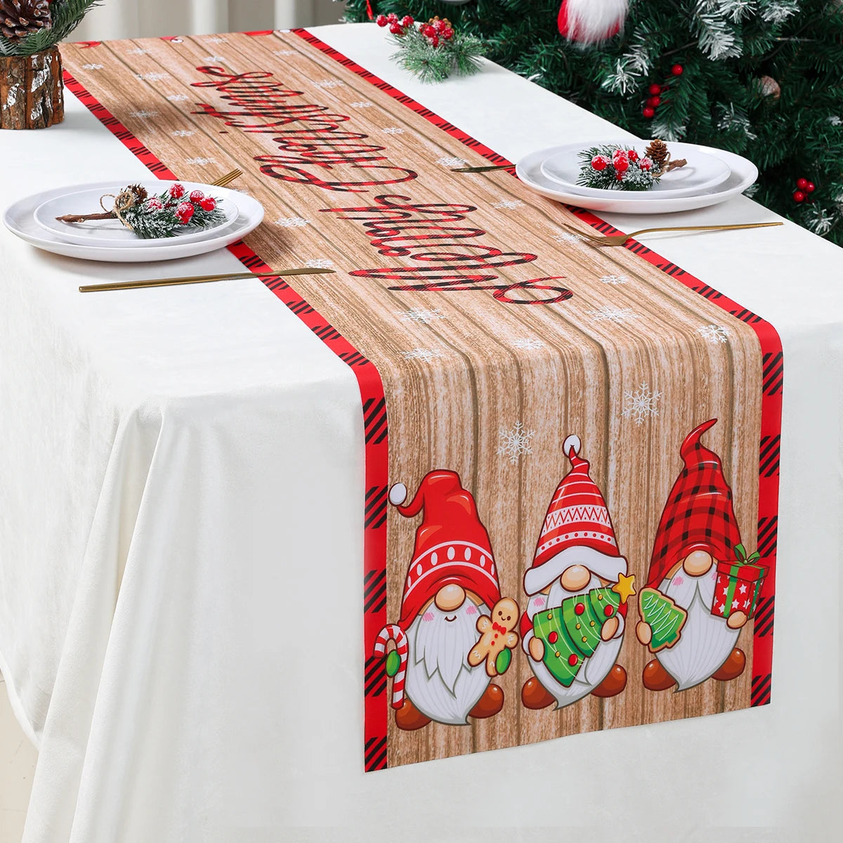 Christmas Table Runner Christmas Party Decoration Xmas Santa Claus Snowman Table Runner Navidad Natal New Year Gift