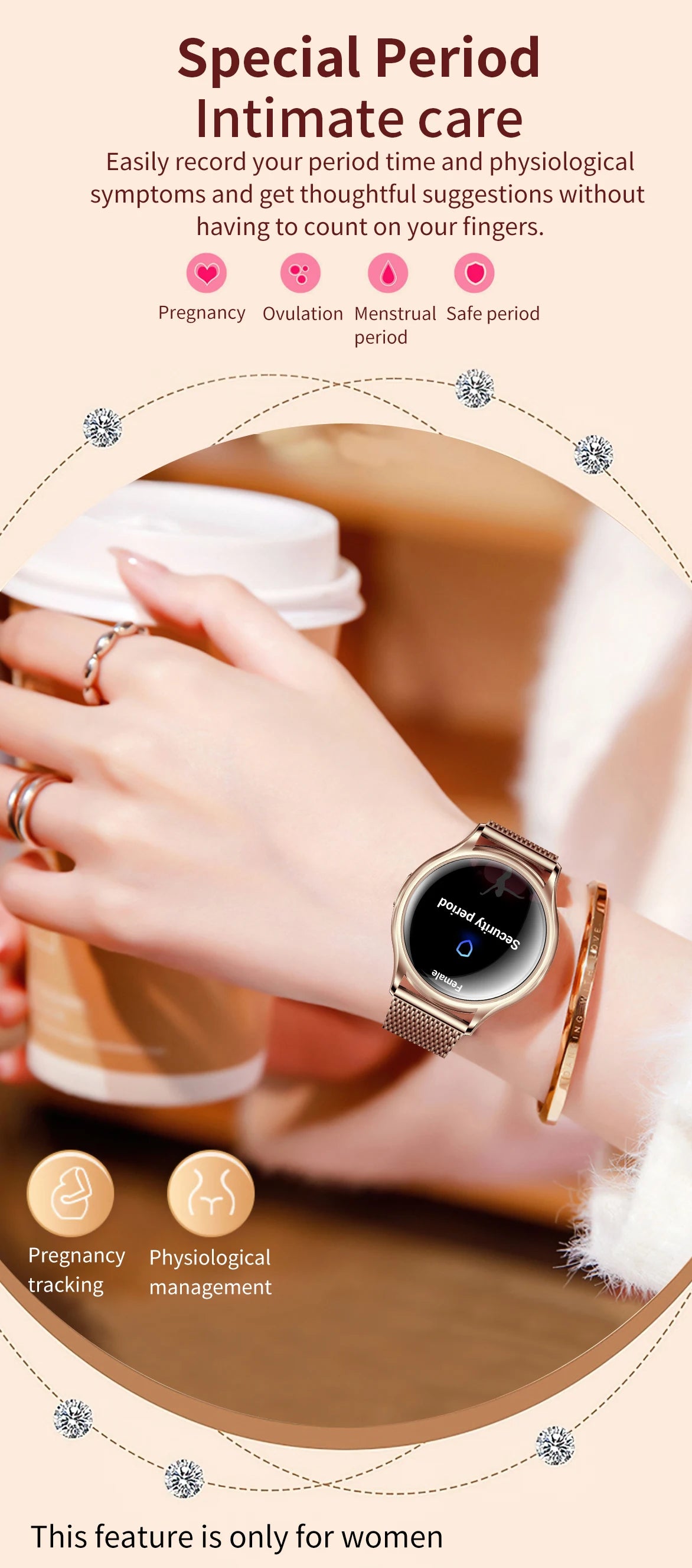 Reloj inteligente para mujer, pantalla HD de 1.27 pulgadas, monitor de salud, asistente de voz con IA, llamadas Bluetooth, control de música, esferas personalizadas, Smartwatch