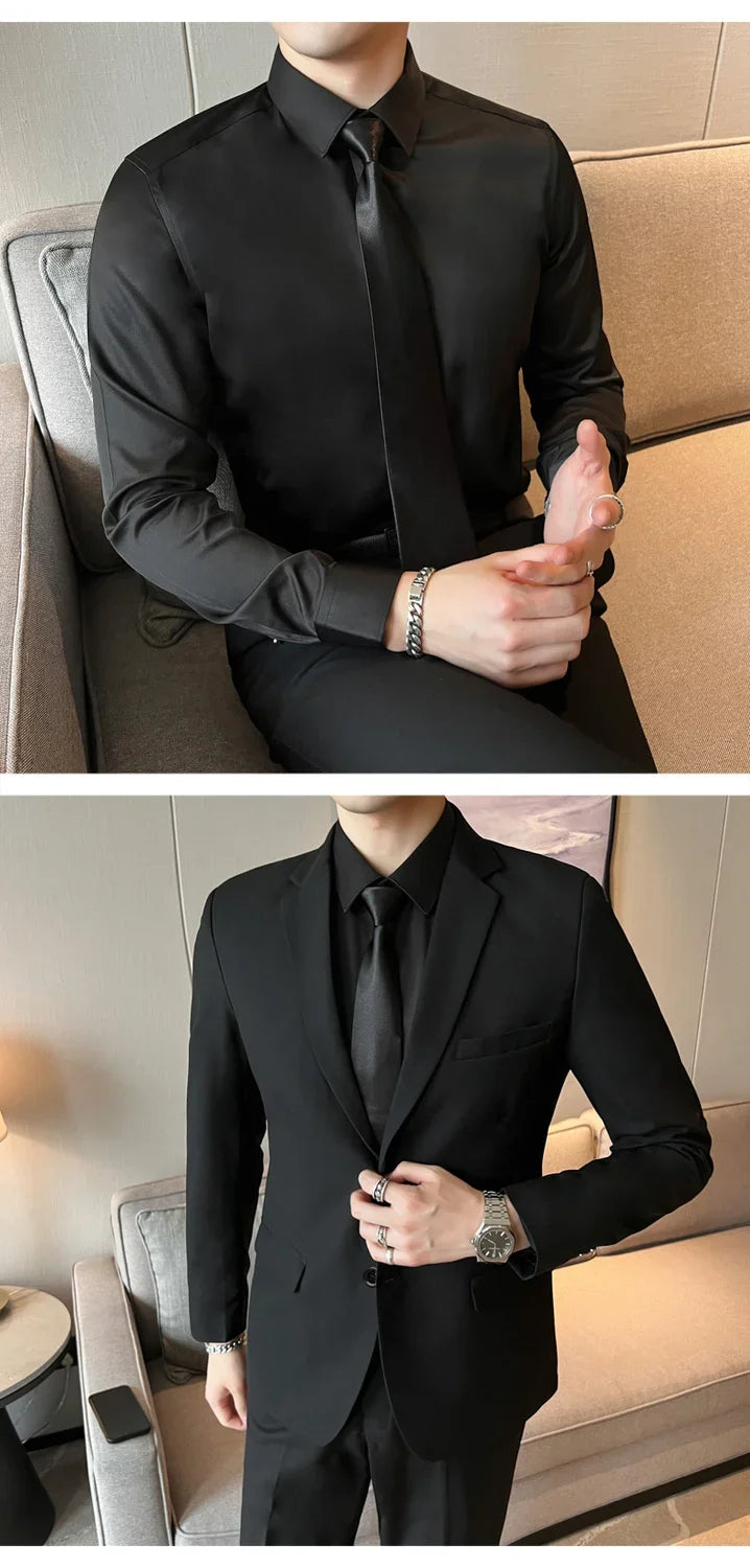 Trajes para Hombre Moda Coreana Manga Larga Ajustado Boda Negocios Blazer Negro Profesional Formal Conjuntos de Pantalones Ropa Hombre