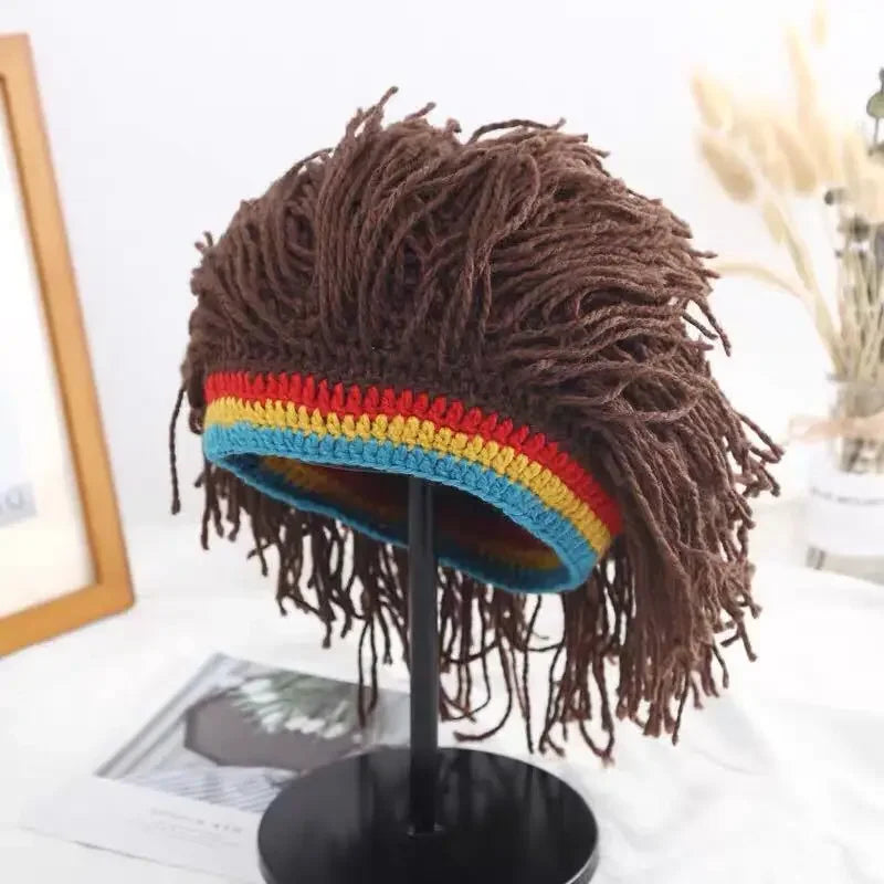Gorro unisex de peluca sintética, trenzas falsas, rastas, gorro de punto de ganchillo hecho a mano, gorro de Rasta Jamaica, accesorios para fiesta de cosplay