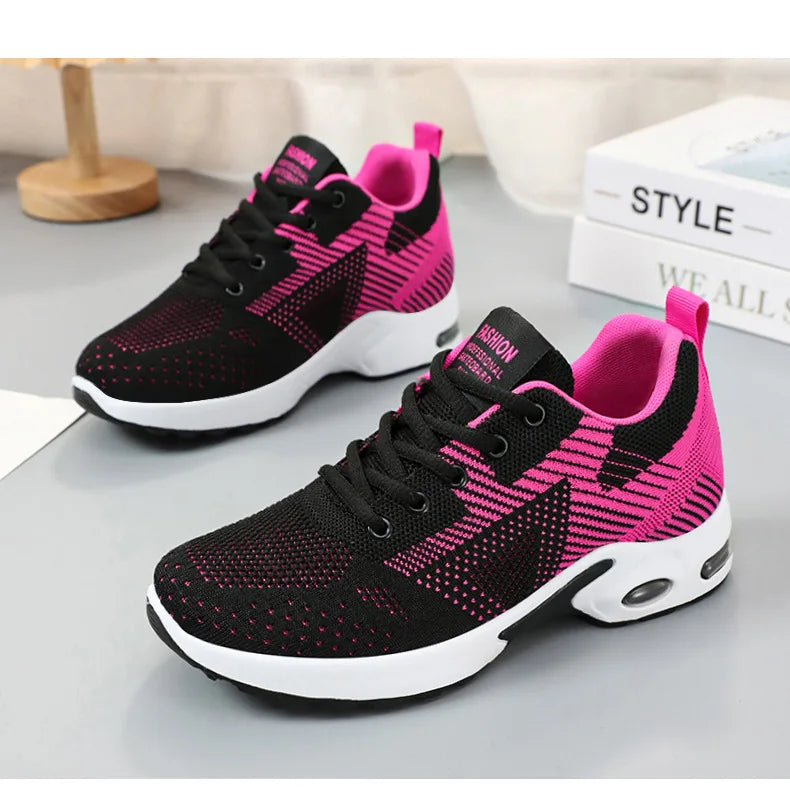 Zapatillas de running para mujer, nuevas, de primavera, de talla grande, informales, transpirables, con cordones, con cámara de aire, deportivas