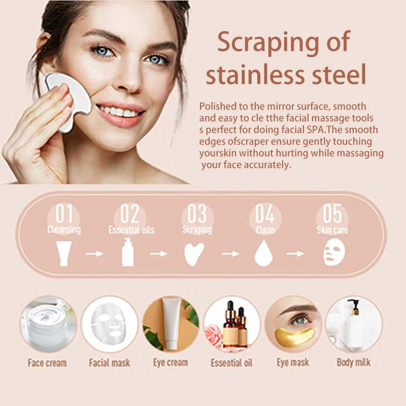 Stainless Steel Facial GuaSha Scraping Face Care Lifting Massage Tools Anti Wrinkle Skin Tighten Cooling Cellulite Massager Tool