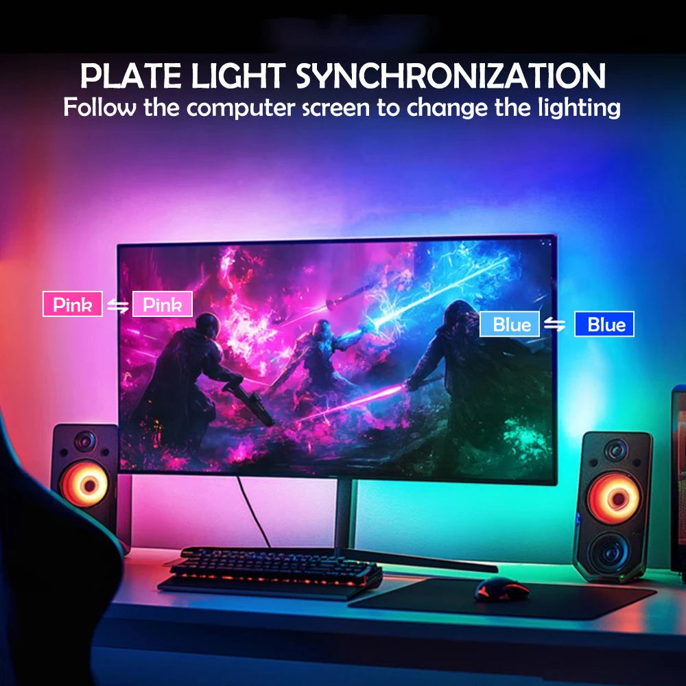 Bande lumineuse de jeu avec synchronisation, éclairage ambiant intelligent, rétroéclairage d'écran pour PC, contrôle intelligent, RGB, bricolage, fête, jeu