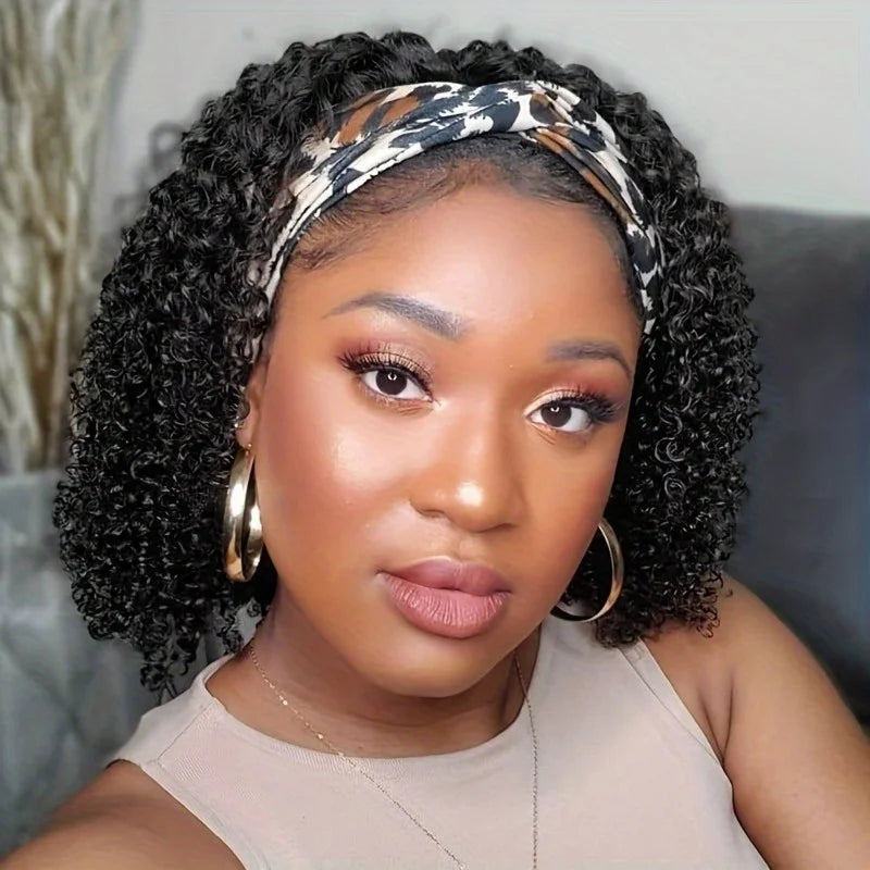 200% Density Brazilian Remy Human Hair Full Machine Made Wig - Kinky Curly Glueless Headband Wig for Women