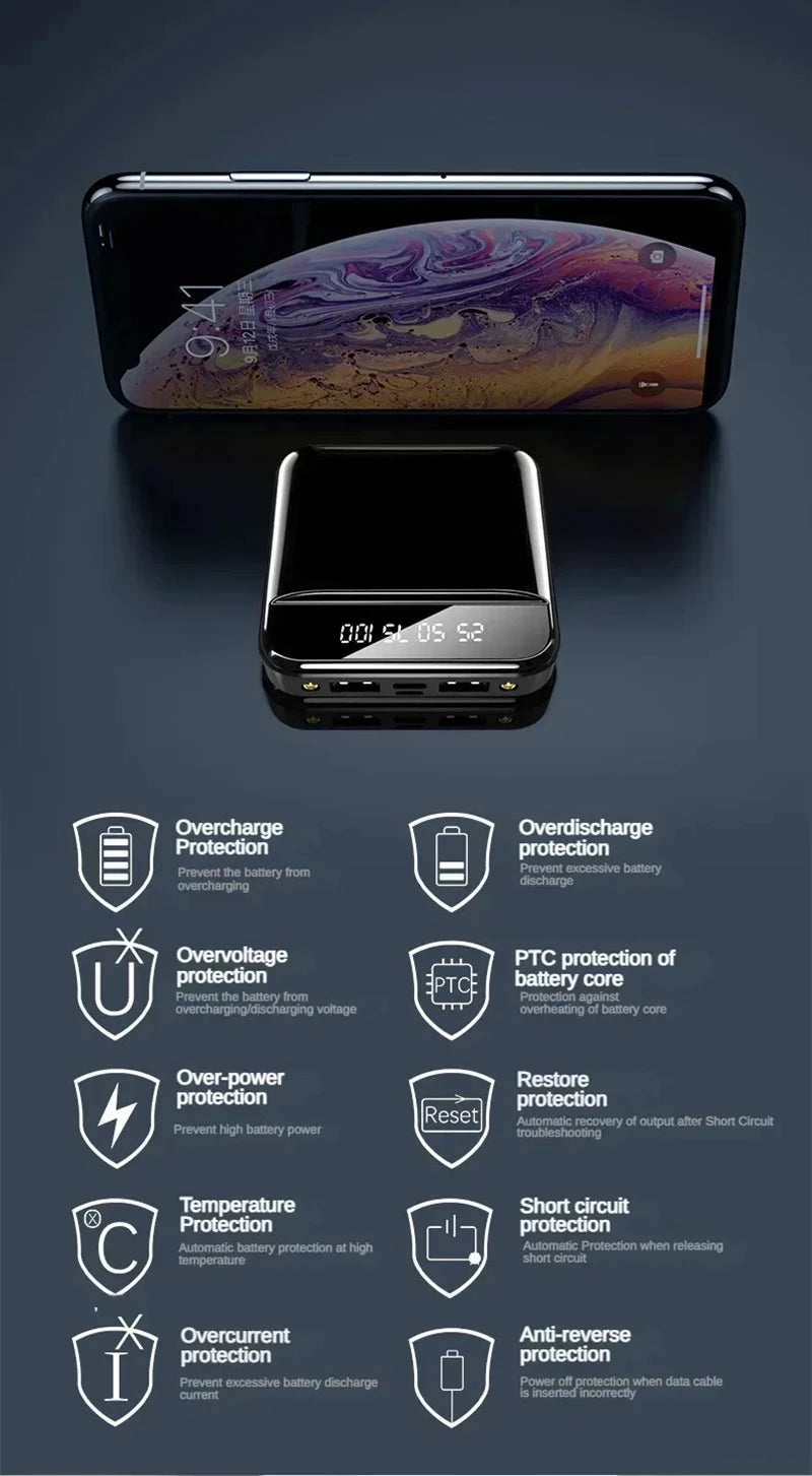 20000mah stor kapasitet mobil powerbank batteriskjerm LED-belysning mini bærbar utendørs telefon universell hurtiglading