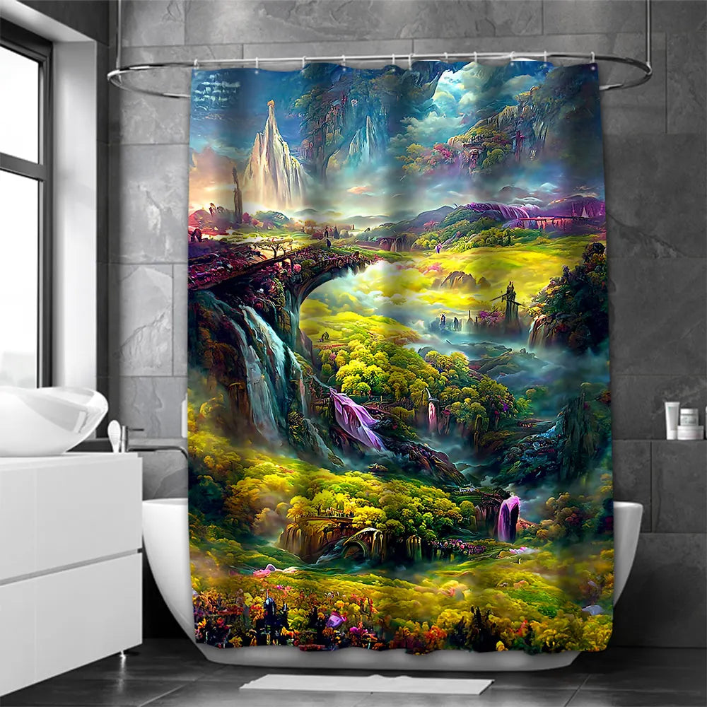 Dream view Cottage Bathing Curtain Bathroom Shower Curtain Waterproof With 12 Hooks Home Deco Free Ship