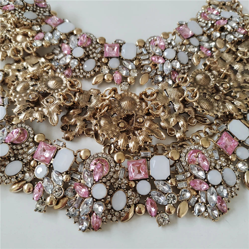 Nuevos conjuntos de joyas de lujo con cristales de estrás, collar, pulseras, pendientes, conjunto de joyas para mujer, boda india, declaración nupcial