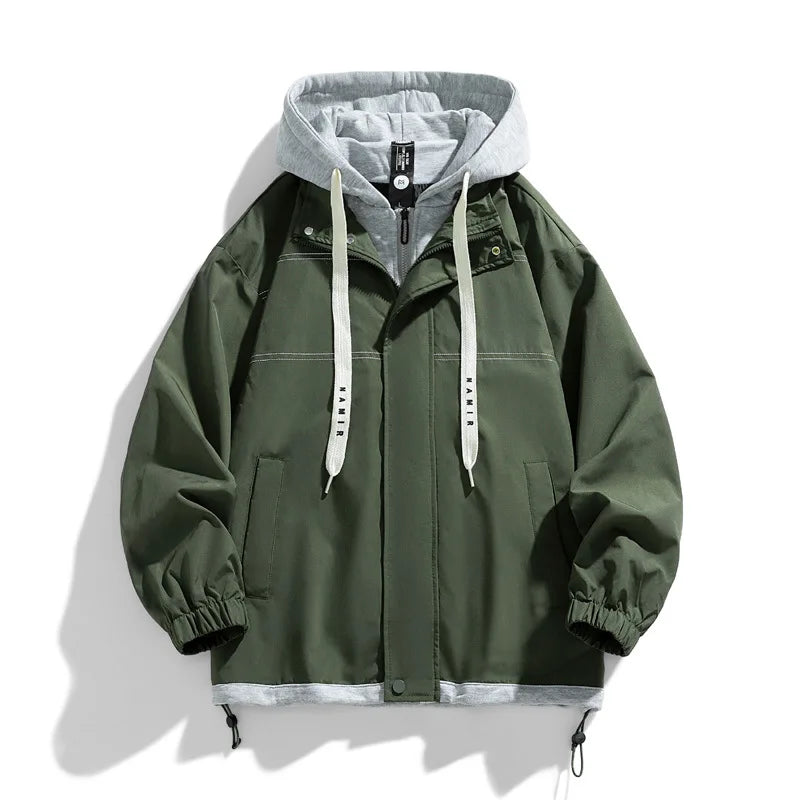 Chaqueta fina para hombre con capucha, juvenil, otoño e invierno, nuevo estilo popular, combinación de colores, uniforme de béisbol de alta gama, con capucha, casual