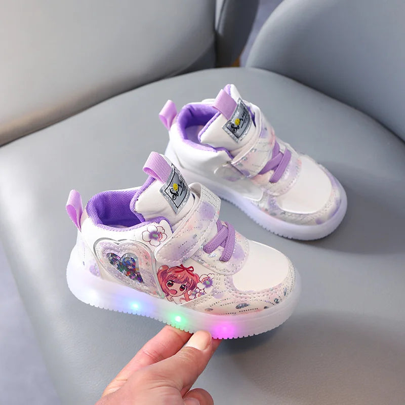 Zapatillas bonitas y luminosas de dibujos animados para niñas, zapatillas LED para niños, zapatillas luminosas para niñas