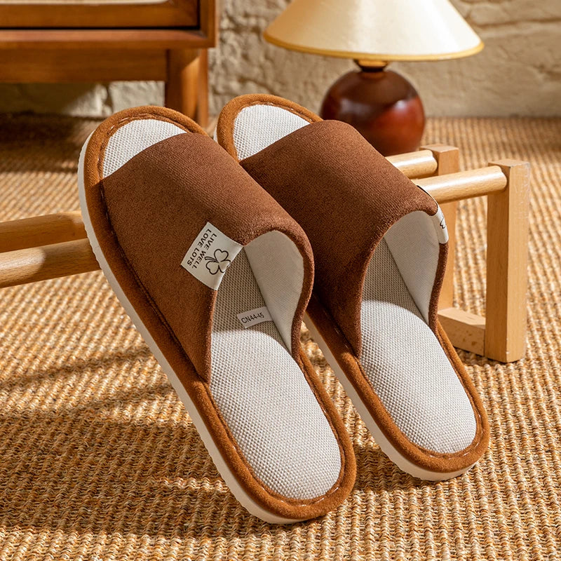 Pantuflas de hombre, antideslizantes de suela blanda para interior, para primavera y verano, de lino para todo el año, cómodas para el hogar