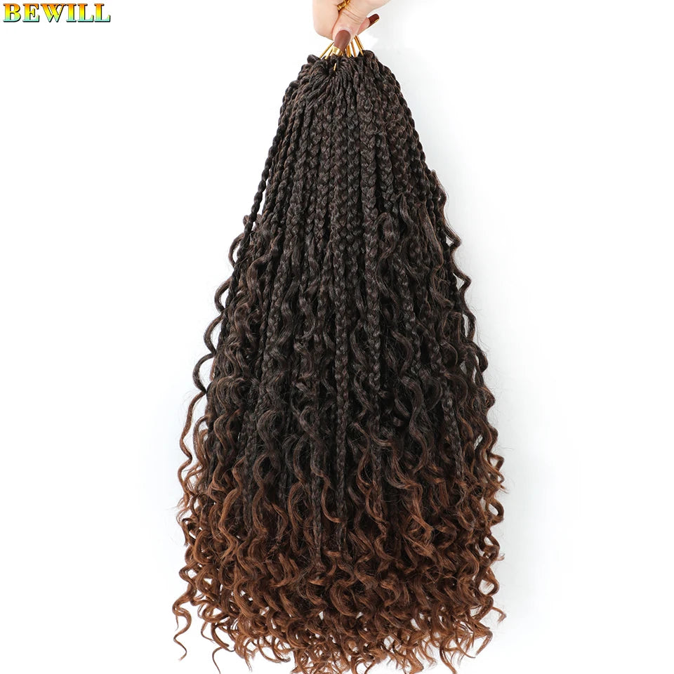 18" Long Boho Braids Extensions Goddess Box Braids Crochet Hair Black Purple Pink Synthetic Braiding Hair Bohemian Hippie Braids