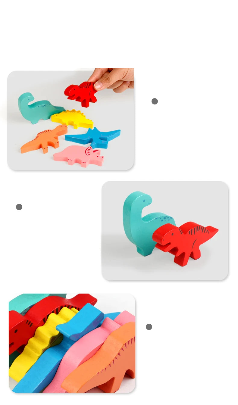Juguetes de bloques de equilibrio de madera para niños, animales, dinosaurios, juegos de mesa de construcción de apilamiento alto, juguete Montessori de madera para niños, regalo
