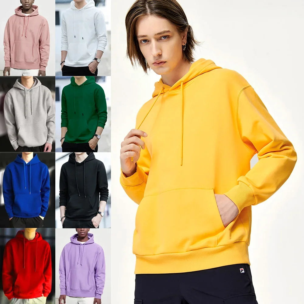Sweats à capuche pour hommes, vêtements de couleur unie, noir, gris, rose, bleu, sweat-shirt en polaire, style hip-hop, pull à capuche pour hommes, hauts décontractés