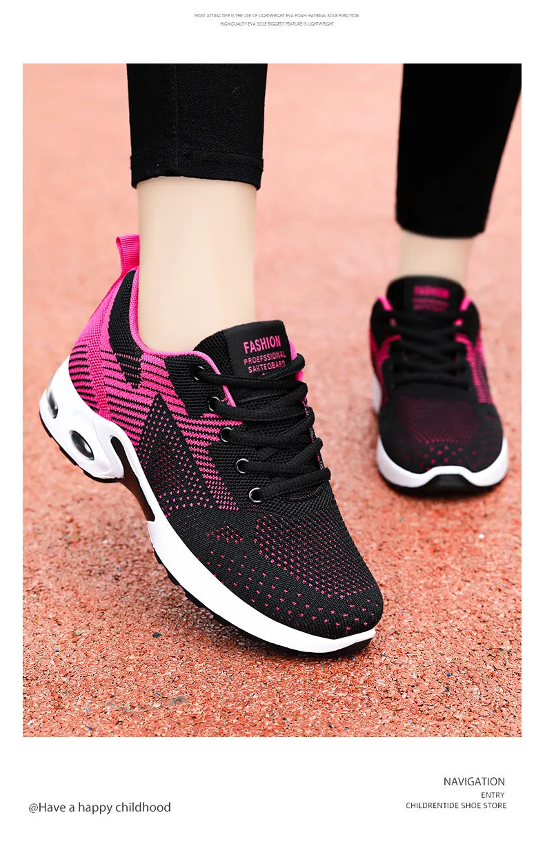 Zapatillas de running para mujer, nuevas, de primavera, de talla grande, informales, transpirables, con cordones, con cámara de aire, deportivas