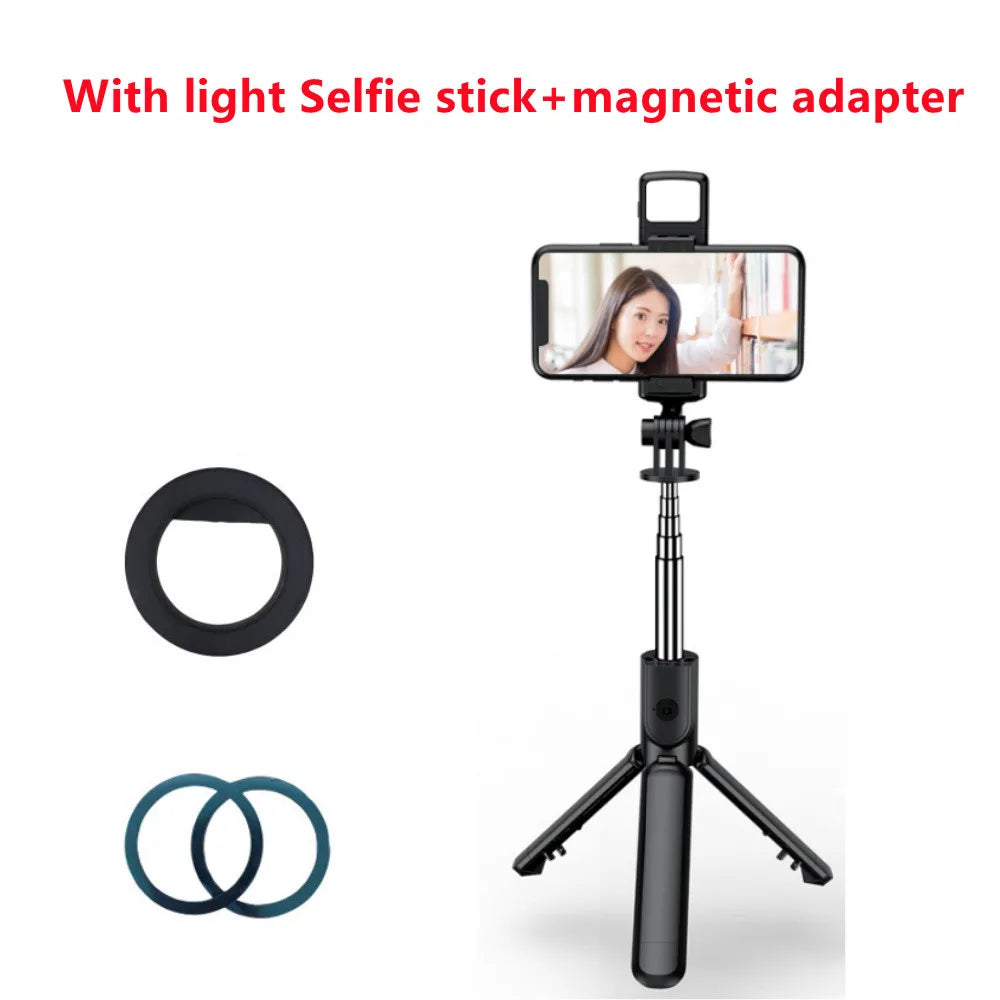 MEUYAG Magnetic Extendable Selfie Stick Tripod Holder Stand with Bluetooth Wireless Remote for Magsafe IPhone Android Monopod