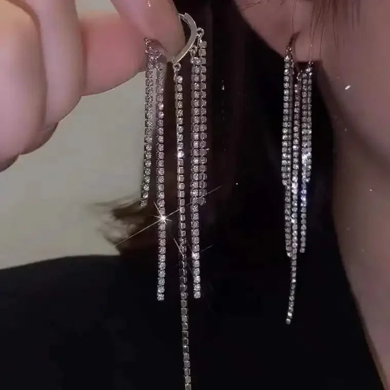 Pendientes de tuerca cuadrados de circonita azul de color plateado con borla larga para mujer, elegantes, delicados y encantadores, regalo premium para boda