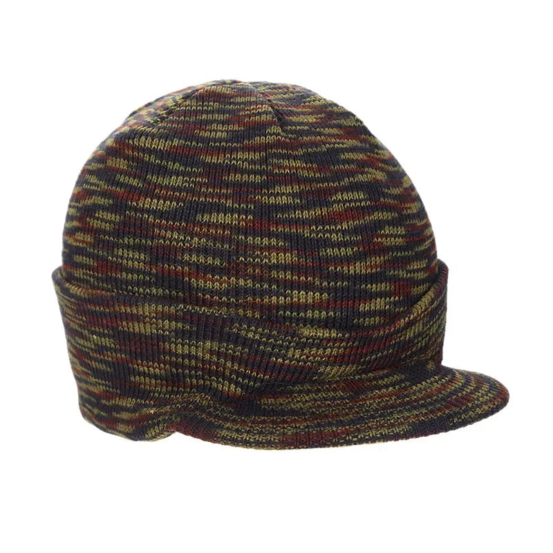 Gorro Holgado de Punto de Invierno para Hombre y Mujer, Gorro Grande a la Moda con Visera Estilo Militar, Gorro de Lana Cálido, Gorro de Esquí de Pato de Otoño, de Punto