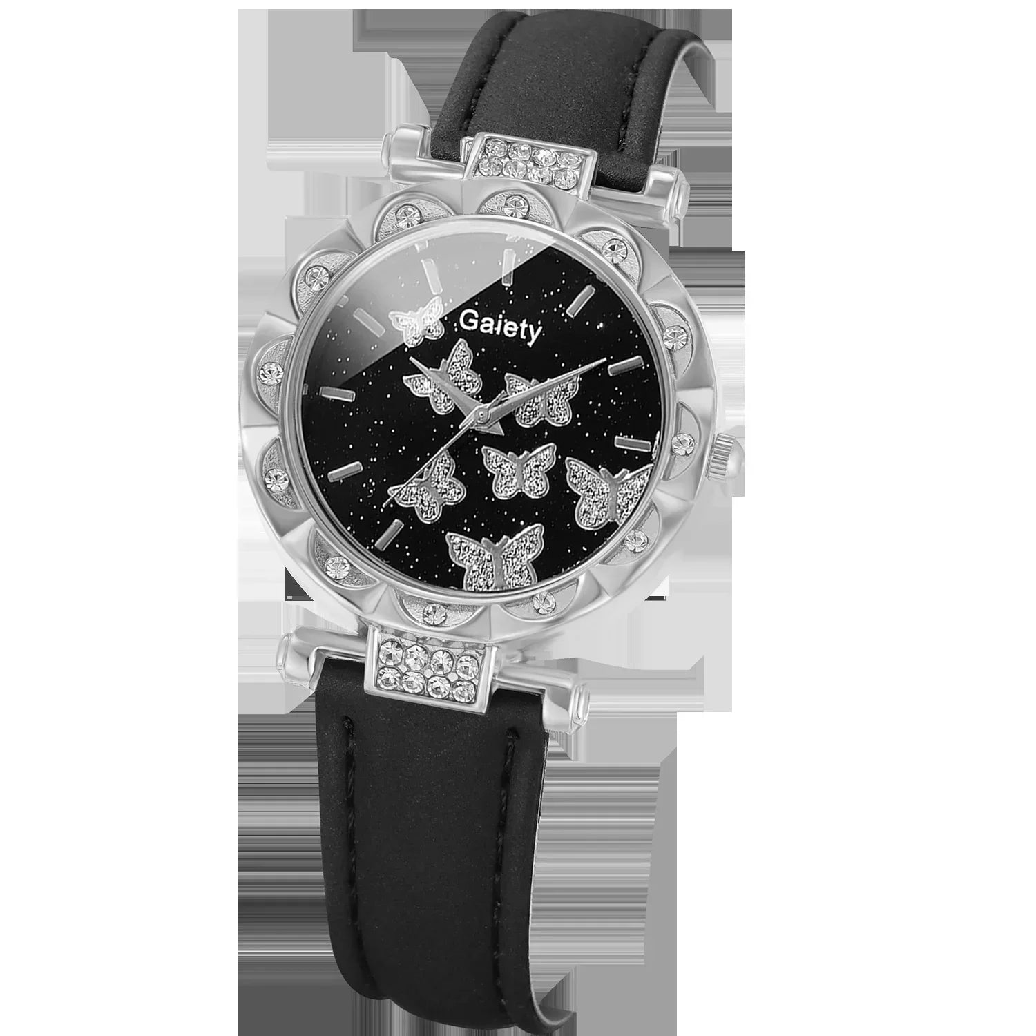 Conjunto de Reloj, Anillo, Collar, Pendientes y Pulsera para Mujer Relojes de Mariposa con Correa de Cuero reloj de señora relogios feminino reloj mujer