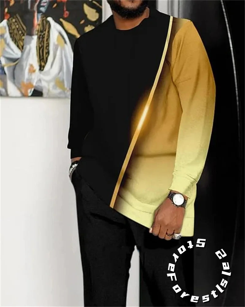 Conjunto de Ropa de Moda para Hombre, Chándal, Traje Casual para Caminar, Ropa Urbana Oversize, Camiseta de Manga Larga y Pantalones, Conjunto de 2 Piezas