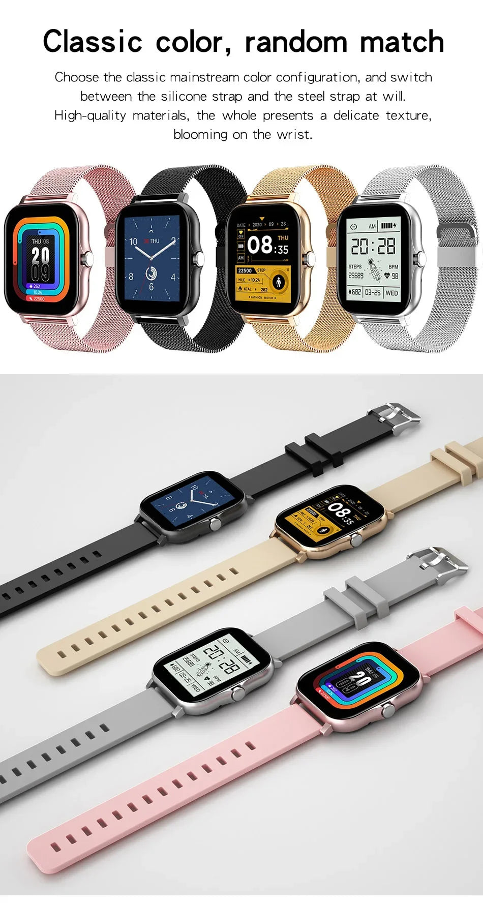 Smartwatch para teléfono Android. Pantalla a color de 1,44 pulgadas, táctil, llamada Bluetooth, carga magnética.