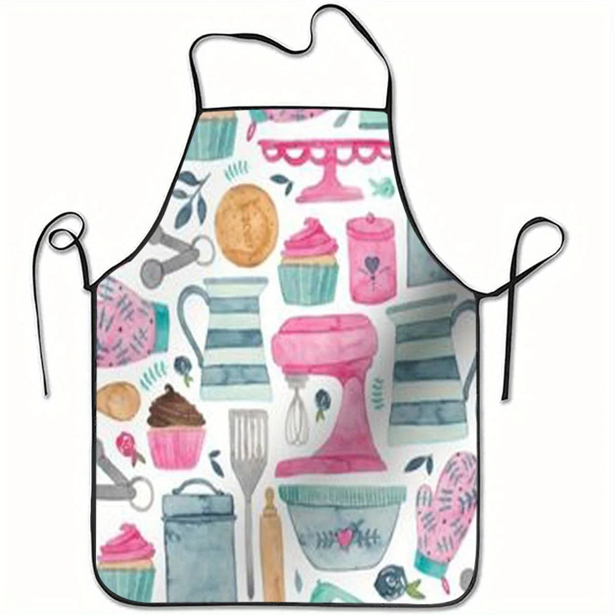 Kitchen Apron - Cute Cupcake, Mixing Bowl & Whisk Designs - Pastel Colors Durable Polyester Apron for Home Baking, Cooking