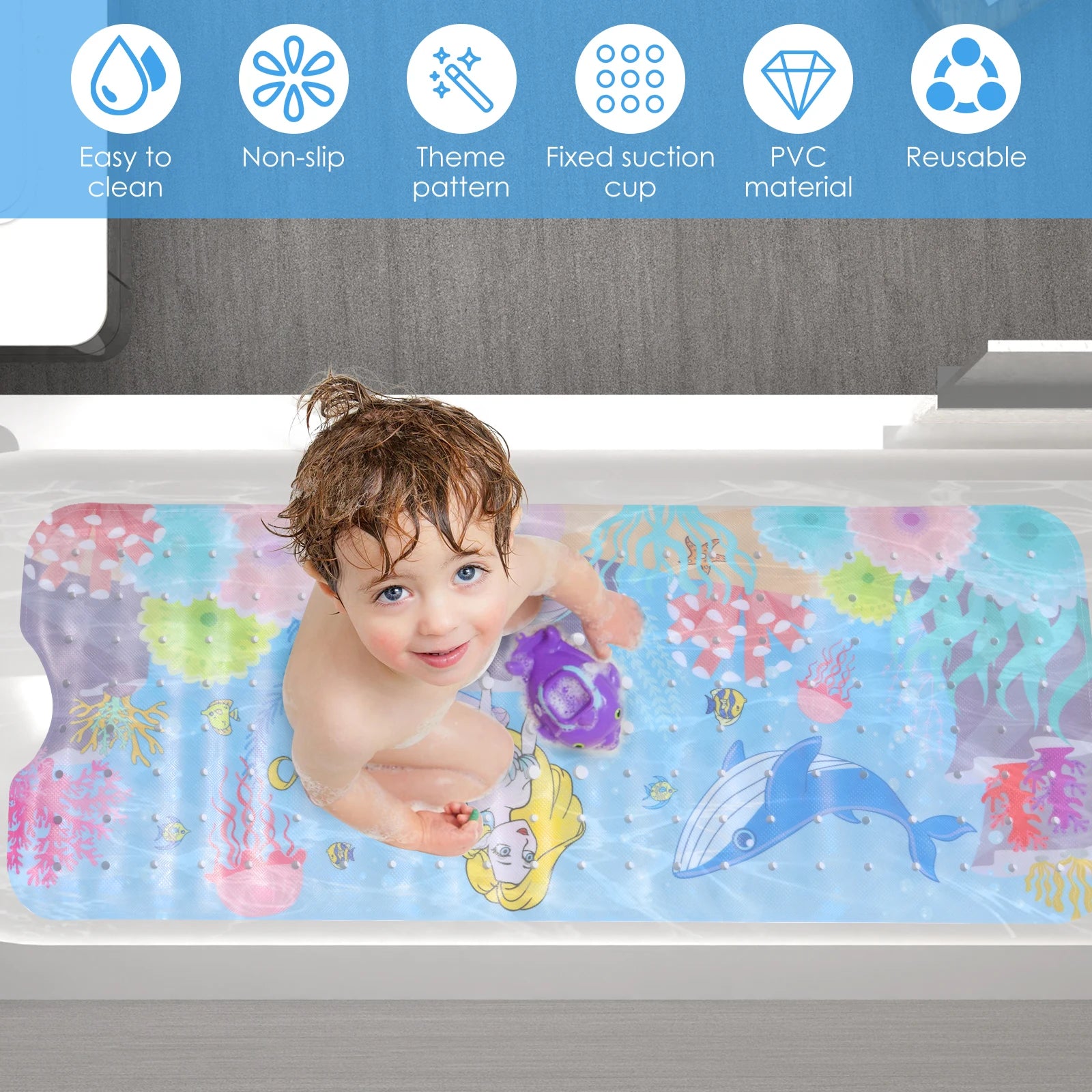 Large Cartoon Bath Mat Baby Kids Cute Sea World Anti-Slip Shower Bathtub Mats With Sucker Soft Massage Pad