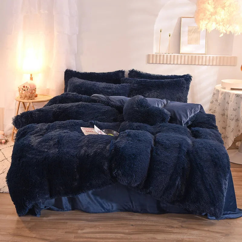 Juego de funda nórdica de felpa de lujo de 3/4 piezas – Ropa de cama cómoda y suave, perfecta para el confort del dormitorio, ideal para habitaciones de invitados y estética de dormitorios universitarios.