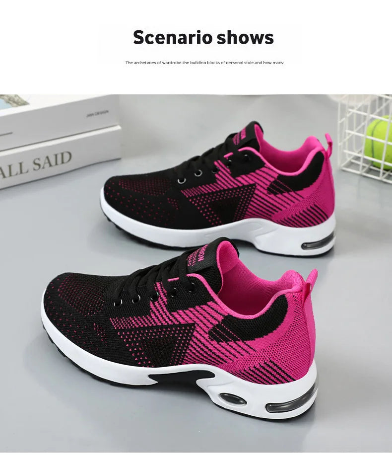 Zapatillas de running para mujer, nuevas, de primavera, de talla grande, informales, transpirables, con cordones, con cámara de aire, deportivas