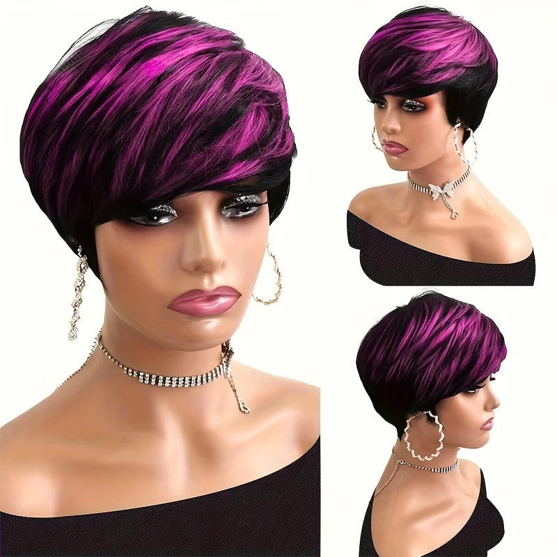 1B/Purple Pixie Human Hair Wig