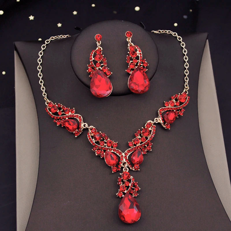 Preciosos juegos de joyas de cristal para mujer, lujoso conjunto de collar y pendientes tipo gargantilla para vestidos de novia, accesorios de collar para disfraces nupciales