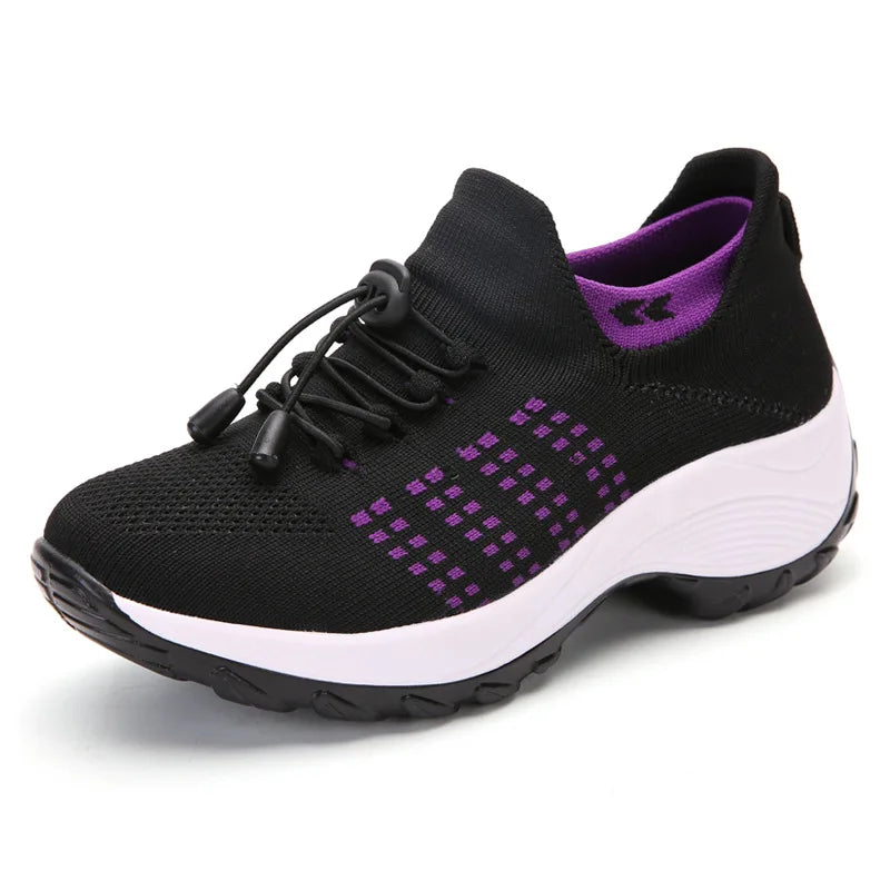 Zapatillas de deporte para mujer, zapatillas de moda con tejido de mosca, zapatillas tipo calcetín, transpirables, cómodas, para enfermería, mocasines casuales de plataforma antideslizantes