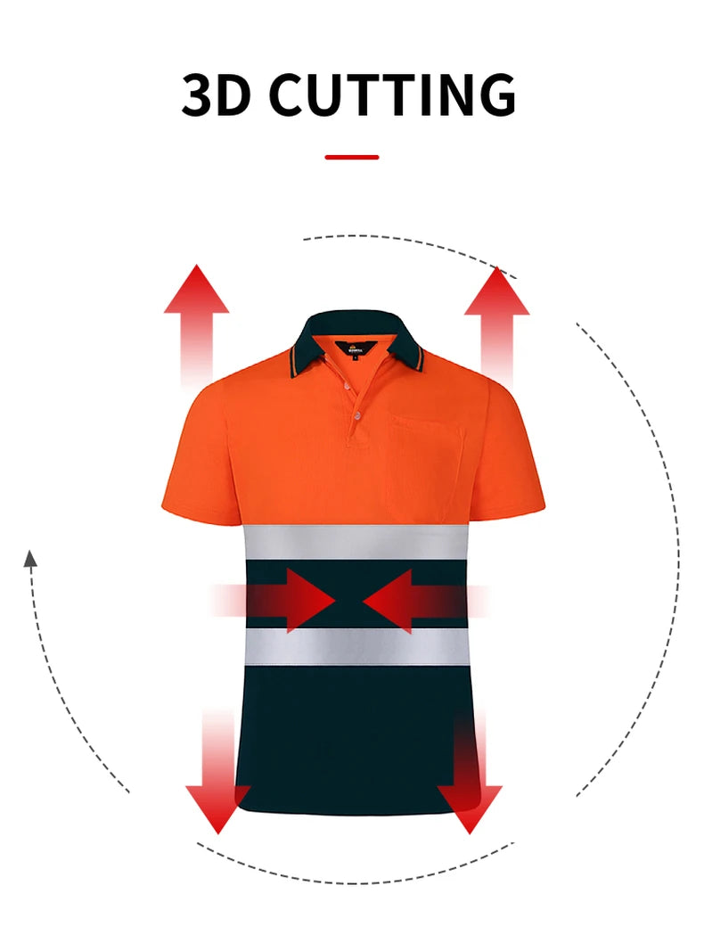 Synlighetsskjorter for arbeid Kortermet Pustende Tofarget Arbeidsklær Polo Reflekterende Uniform T-skjorte for menn Bygg