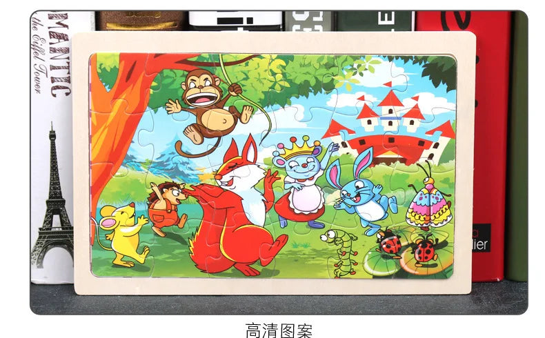 Rompecabezas de madera de 24 piezas para niños, diseño de animales de dibujos animados, juguete educativo temprano de madera para niños, regalo