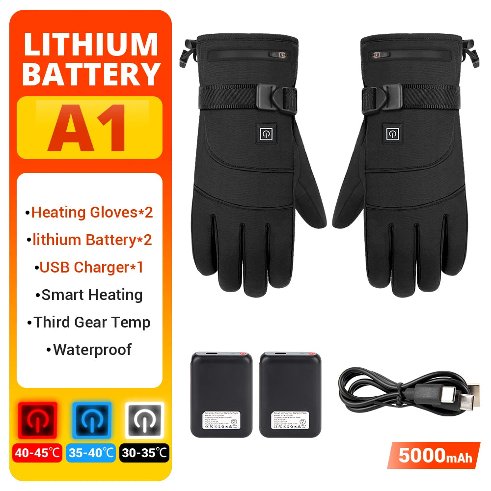 Guantes térmicos eléctricos Guantes de esquí de invierno calefactables para motocicleta cálidos impermeables recargables térmicos para motos de nieve