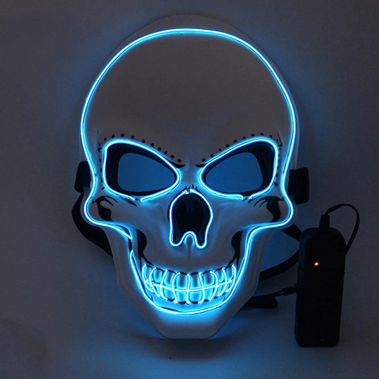 Máscara de calavera de terror de Halloween, máscara de luz fría LED, máscara LED de Halloween, máscara de cosplay, decoración de fiesta de Halloween, máscaras de calavera luminosas