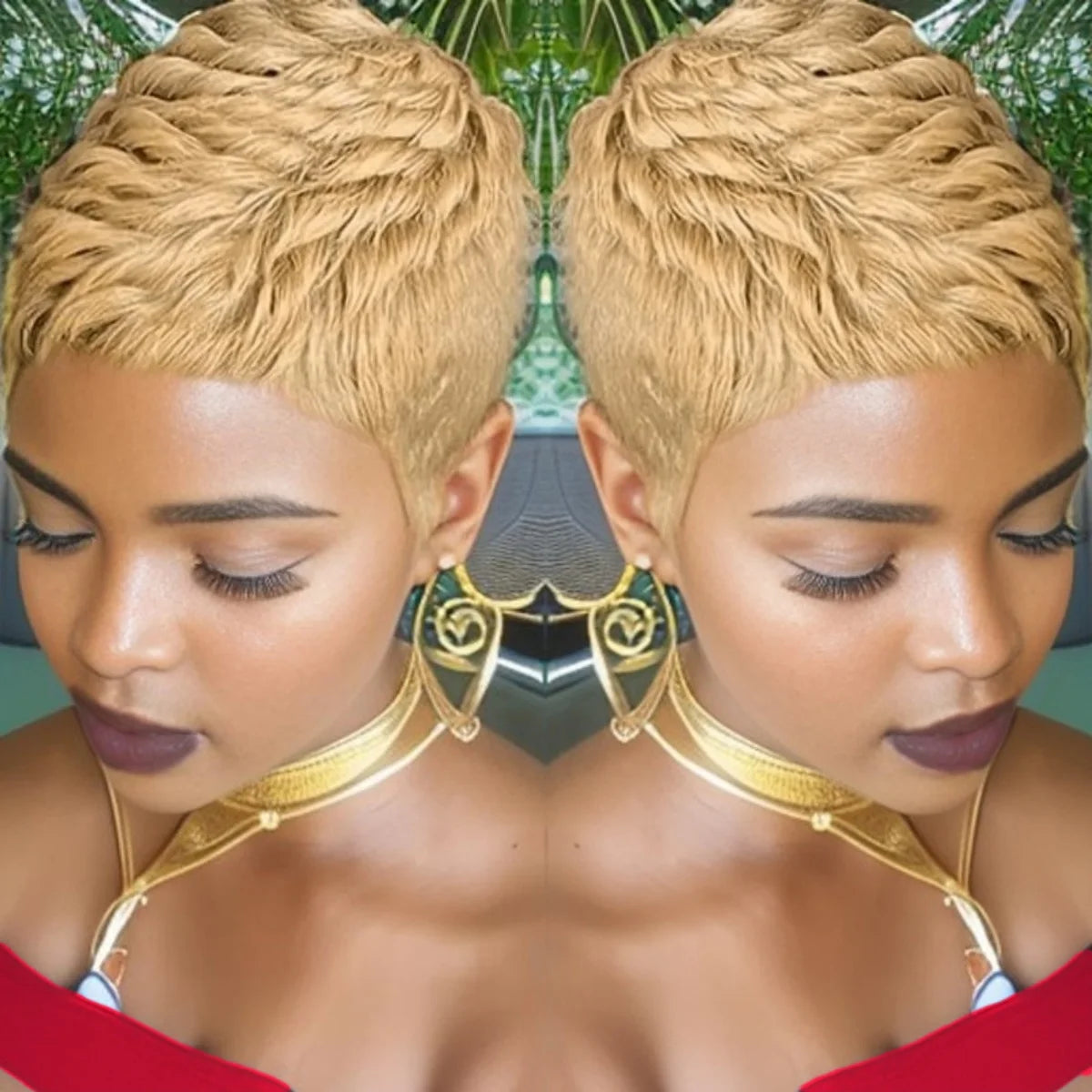 Perruques coupe pixie courte Cheveux Humains Lisses Perruque Entièrement Faite à la Machine Pour Femmes
