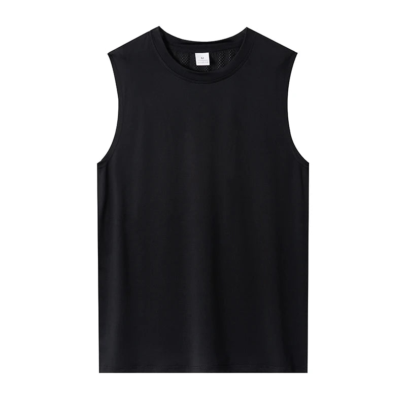 Chaleco de hombre negro transpirable de fibra de poliéster de secado rápido, sin mangas deportivo, apto para gimnasio, correr y entrenar, casual